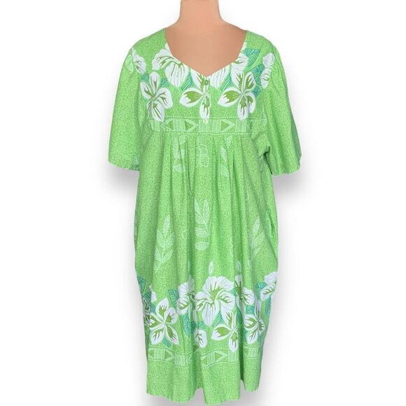 Vintage Anthony Richards Dress MuuMuu Chartreuse Tropical Print Flower Detail - Picture 1 of 9